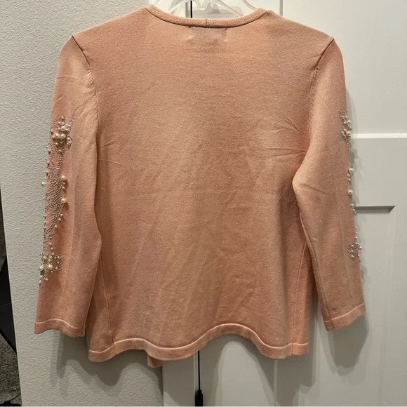 NWT LOVE Pink Peach Pearl-Embellished Open Cardigan size S - Picture 4 of 6
